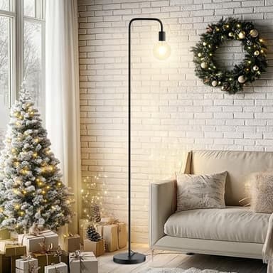 QiMH Industrial Floor Lamp with Light Bulb,Metal Tall Standing Lamp,Tall Modern Black Led Floor Lamp for Home Decor Bedroom Reading Office, Black - Image 2