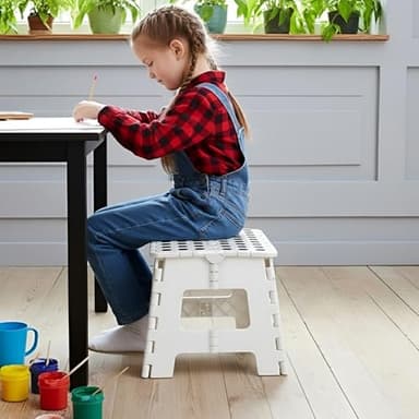 Utopia Home Folding Step Stool - (Pack of 1) Foot Stool with 9 Inch Height - Holds Up to 300 lbs - Lightweight Plastic Foldable Step Stool for Kitchen, Bathroom & Living Room (White) - Image 2