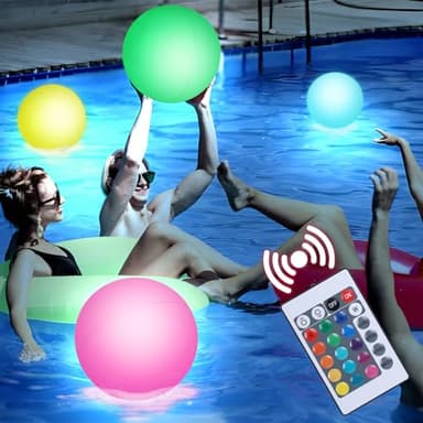 3 otters 3PCS Light Up Beach Balls, 16Inche Glow Pool Balls with Remote Control, Inflatable Pool Toy for Kids Summer Party Favors - Image 1