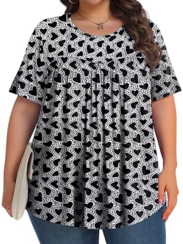 Womens Plus Size Tops Tunic Short Sleeve Crew Neck Shirts Casual Soft Blouse Black Heart 3X - Image 3