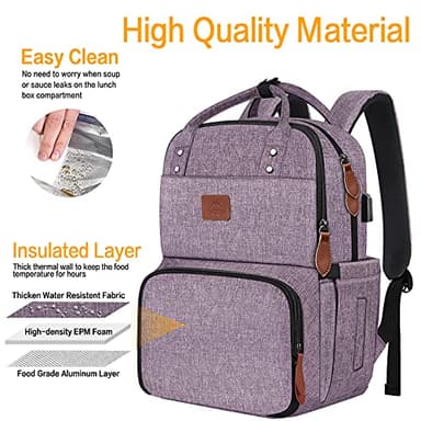 MATEIN Laptop Backpack with Lunch Box, Insulated Women Backpacks with Cooler Compartment, 15.6 inch Water Resistent Tote Food Bag with USB Charging Port for College Beach Camping Picnics Hiking - Image 4