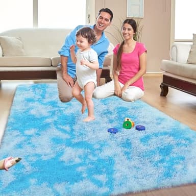 OPPODREAM Area Rugs 9x12 for Living Room, Ultra Soft Nursery Rugs for Bedrooms, 9 x 12 Fluffy Kids Carpet with 0.4" Thick Non-Slip Backing, Long Pile Shag Carpet, Fuzzy, Large, Tie-dye Sky Blue - Image 8