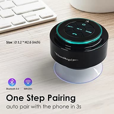 XLeader, Upgraded, Pro Shower Speaker, Certified IPX7 Waterproof Bluetooth Speaker with Suction Cup, Hook Clip, Built-in Mic, Crystal Sound&Rich Bass, up to 12H Playtime, Ideal Gifts - SoundAngel Mate - Image 2