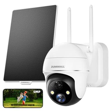 ZUMIMALL 5MP Security Cameras Wireless Outdoor, Solar Security Camera Outdoor with 360° PTZ, Battery Powered Camera for Home Security Outside, Color Night Vision/2.4G WiFi/2-Way Talk/IP66/AI Detection - Image 1