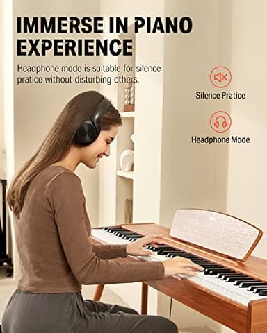 Donner DDP-80 Digital Piano 88 Key Weighted Keyboard, Full-size Electric Piano for Beginners, with Sheet Music Stand, Triple Pedal, Power Adapter, Supports USB-MIDI Connecting, Retro Wood Color - Image 4