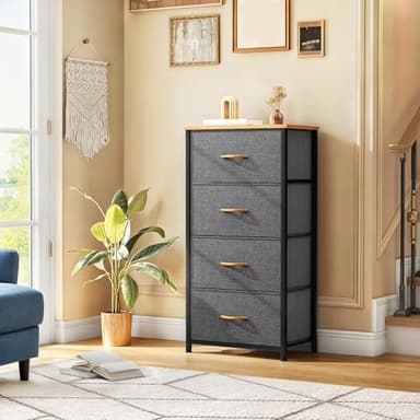 DWVO 4 Drawers Dresser, Small Dresser for Bedroom, Fabric Storage Tower, Chest of Drawers, Organizer Unit for Closets, Living Room, Sturdy Steel Frame, Wooden Top, Easy Pull Handle - Image 2