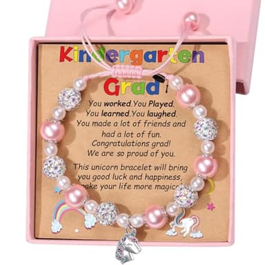 Trabuono 2025 Kindergarten Graduation Gifts for Girls, Preschool Graduation Gifts for Her Daughter Granddaughter Niece Big Sister Pink Unicorn Charm Bracelet for Girls with Grad Card Present Boxed - Image 1