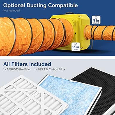ALORAIR Air Scrubber with 3 Stage Filtration, Stackable Negative Air Machine for Industrial and Commercial Use, Heavy Duty Air Cleaner with MERV-10 Filter, HEPA/Activated carbon Filter, Yellow - Image 7