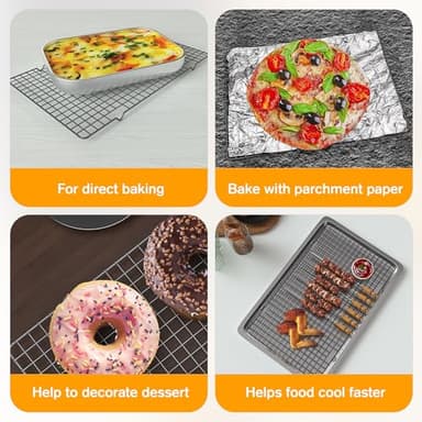 2PCS Cooling Racks for Cooking and Baking - 10" x 16"Heavy Duty Stainless Steel Wire Rack for Baking, Grilling, Roasting - Oven & Dishwasher Safe - Fits Half Sheet Pan(Black) - Image 5