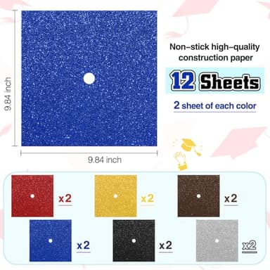 Gersoniel 12 Sheets 10 x 10 Inch Glitter Construction Paper for Graduation Cap Decoration Heavyweight Colorful Cardstock Grad Cap Cover for Graduation Hat Topper Craft DIY - Image 2