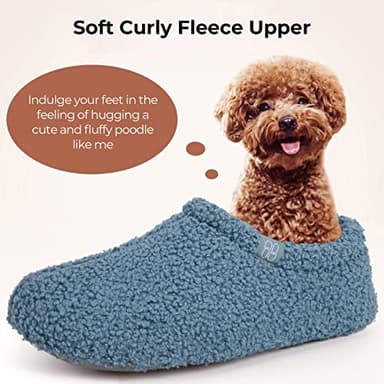 HomeTop Women's Fuzzy Curly Fur Memory Foam Loafer Slippers Bedroom House Shoes with Polar Fleece Lining (9-10, Cerulean) - Image 3