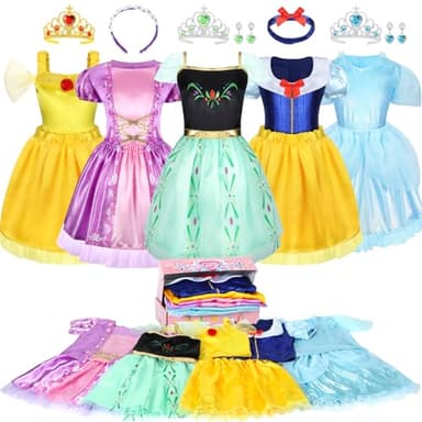 LIMIROLER 18 Pcs Princess Dress Up Clothes for Little Girl Role Play Costume Gift Set, Princess Dress Up Toys for Toddler Girls, Birthday Christmas Party Gifts for Girls Aged 3-6 Years Old - Image 1