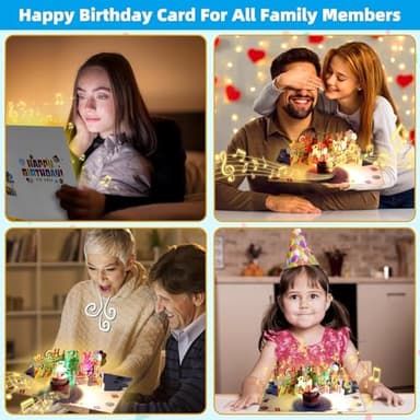 3D PopUp Birthday Cards, 1-100 Age Luxury Blowable LED Light Candle Cake Music Happy Birthday Card Postcards Greeting Cards Birthday Gifts Decorations for Women, Man, Mom, Wife, Husband, Boy, Girl - Image 6
