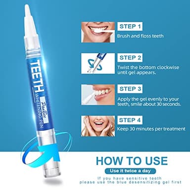 Teeth Whitening Pen 4+1(5 Pack), 70+ Treatments, Use Twice a Day Up to 1-6 Shade Whiter in 1-2 Weeks, 4 Whitening Pens plus 1 Desensitizing Pen, Effective, Painless and Enamel Safe Teeth Whitening Gel - Image 6