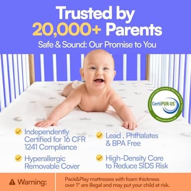 Mommy&Me Pack and Play Mattress Pad (38"x26"x1") with Soft Washable Breathable Cover, Waterproof, CertiPUR-US Certified Foam, Pack&Play Topper - Image 2