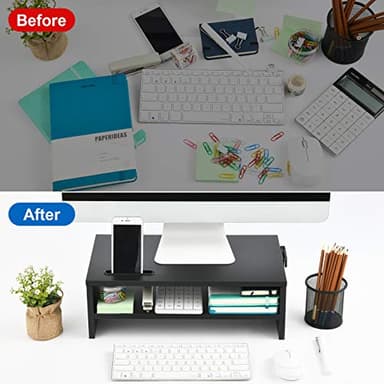 Marbrasse Monitor Stand Riser, 2 Pack 16.5 Inch 2 Tier Computer Monitor Stand, Printer Shelf Stand for Laptop Computer Screen Storagek,Desktop Stand with Phone Holder and Cable Management - Image 6