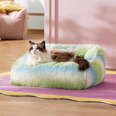 Lesure Dog Bed Medium Size - Cute Furry Calming Puppy Beds, Rectangle Washable Indoor Pet Beds with Removable Zipper Cover, 35x25x11inches, Green Stripe - Image 8