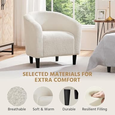 Yaheetech Barrel Chairs, Furry Accent Chairs, Sherpa Chairs with Soft Padded Armrest, Fuzzy Club Chairs for Living Room Bedroom Waiting Room Office, Accent Chairs Set of 2, Ivory - Image 5