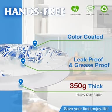 Charmount Paper Plates Bulk 8.5 Inch, 150pcs Disposable Plates, Blue Paper Plates for Parties and Daily Use, Soak Proof, Cut Proof, Flower Printed - Image 4