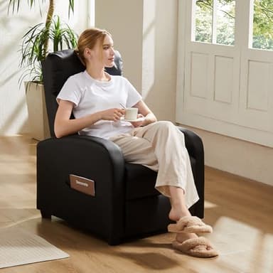 Sweetcrispy Massage Recliner Chair for Adults, Adjustable Home Theater Seating with Lumbar Support, Modern Fabric Reclining with Padded Backrest and Seat, Compact Sofa Chairs for Living Room, Black - Image 2