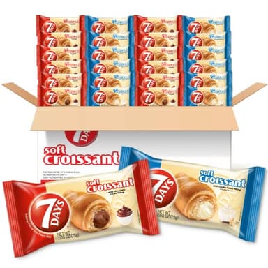 7Days Soft Croissant Variety Pack (24 Count), 12 Chocolate, 12 Vanilla, Breakfast Pastry, Individually Wrapped On The Go Snack (Pack of 24) - Image 1