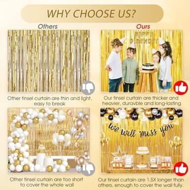 Birthday Party Decorations: 3 Pack 3.3 x 9.9 ft Gold Foil Fringe Curtains Party Supplies, Tinsel Curtain Backdrop for Parties/Birthday/Photo Booth - Image 3