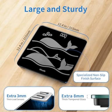 Vitafit Amazing 600lb Smart Bathroom Scale for Body Weight in 0.1lb, High Accuracy Assured by Scale Professional Factory Since 2001, Large Platform with 8mm Non-Slip Tempered Glass, LED, 3*AAA, Black - Image 3