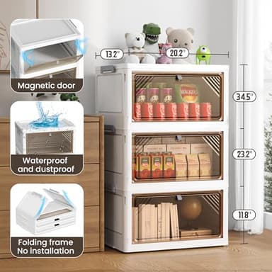 AHEONLAR 144 Quart 3 Tier Plastic Storage Bins with Lid - Foldable Stackable Storage Bins with Doors - Closet Organizers and Storage - Plastic Drawer Storage for Bedroom StudToy Room Office(48QT×3) - Image 2