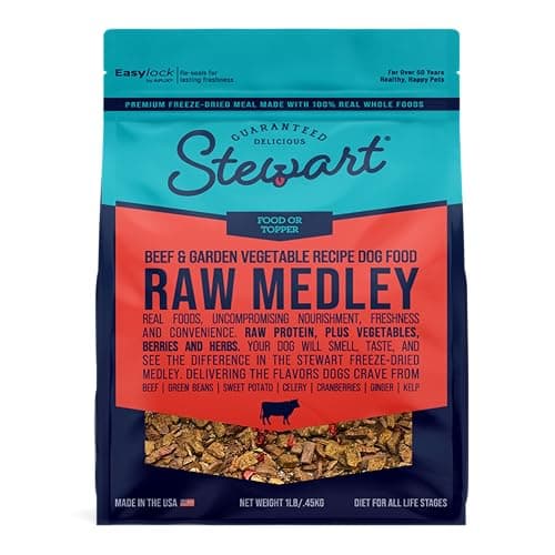 Stewart Raw Medley Freeze Dried Raw Dog Food or Meal Topper, Beef & Garden Vegetable Recipe, 1 Pound Bag, Made with Real Whole Foods - Image 1
