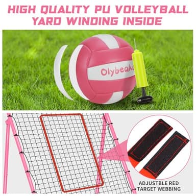 Adjustable Volleyball Rebounder Net 7x4 ft with PU Volleyball and Stakes - Bounce Back Training Equipment for Practicing Volleying, Bumping, Spiking, Easy Set Up & Steady for Multi Sports (Pink) - Image 6