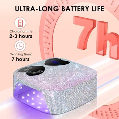 UV LED Nail Lamp Cordless, HUITINE 80W Rechargeable UV Light for Gel Nails, Professional Gel Light Dryer with 5 Timers & Mirror Base, Sparkling Rhinestones Diamond Curing Lamp for Salon & Home - Image 5