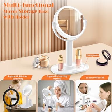 vpu Vanity Makeup Mirror with Lights, 10X/1X Double Sided Magnifying Light up Desk Mirror with Stand Cosmetic Organizer, 3 Color Brightness Adjustable 360° Rotation Detachable for Travel - Image 5