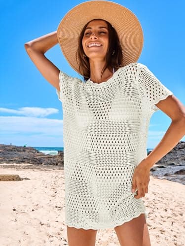ANRABESS Swimsuit Cover Up for Women 2025 Crochet Bathing Suit Swimwear Mesh Knit Beach Dress Summer Vacation Outfit Clothes White Small - Image 3