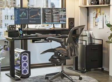FEZIBO 40 x 24 Inch Height Adjustable Electric Standing Desk with Double Drawer, Computer Desk, Home Office Stand Up Table with 4 Height-Adjustable Feets & 2 Hooks, Black - Image 5