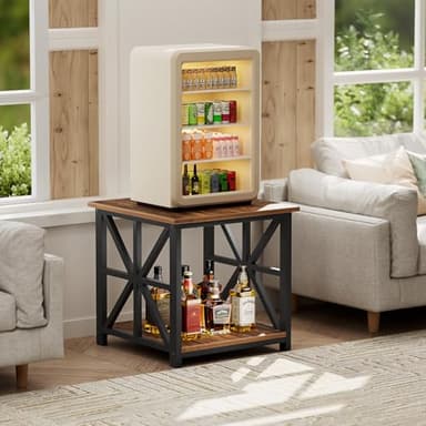 GreenForest End Table with 2-Tier Storage Shelf, 24 inch Large Side Table for Living Room, Modern Nightstand for Bedroom Bedside Office Farmhouse, Walnut - Image 6