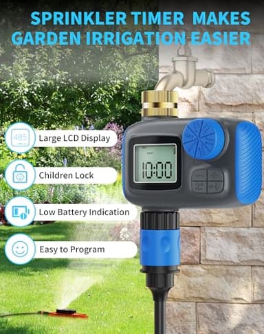Smartale Sprinkler Timer, Programmable Hose Timers for Watering with Brass Swivel, Digital Irrigation Controller System with Rain Delay/Manual Mode/Automatic Watering for Outdoor Garden Yard Lawn - Image 6
