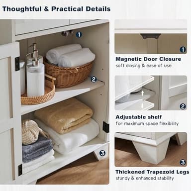 ACCOHOHO Bathroom Floor Cabinet, Farmhouse Storage Cabinet, 24" Wide Cabinet with Drawer, Adjustable Shelf, Barn Doors, Cabinets for Bathroom, Kitchen, Living Room, Off White - Image 5