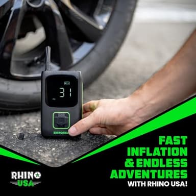 Rhino USA Tire Inflator Portable Air Compressor (150 PSI) Upgraded Air Pump for Car Tires with Digital Pressure Gauge - Best Mini Air Pump for Bike Tires with Dual LCD Screen (Black & Green) - Image 7