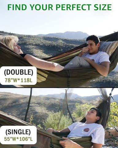 Sunyear Camping Hammock, Portable Single & Double Hammock with Net, 2 Person Hammock Tent with 2 * 10ft Straps, Best for Outdoor Hiking Survival Travel - Image 3