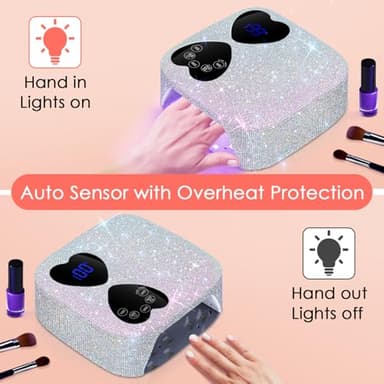 UV LED Nail Lamp Cordless, HUITINE 80W Rechargeable UV Light for Gel Nails, Professional Gel Light Dryer with 5 Timers & Mirror Base, Sparkling Rhinestones Diamond Curing Lamp for Salon & Home - Image 6