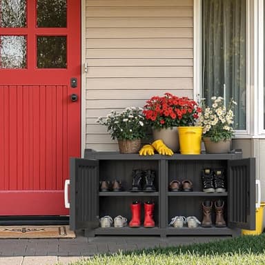 ROJIK Shoe Cabinet Waterproof UV-Resistant,Storage Bench Indoor Outdoor with Adjustable Shelves,for Entryway Bedroom,Hallway,Living Room(Double Door,Black) - Image 7