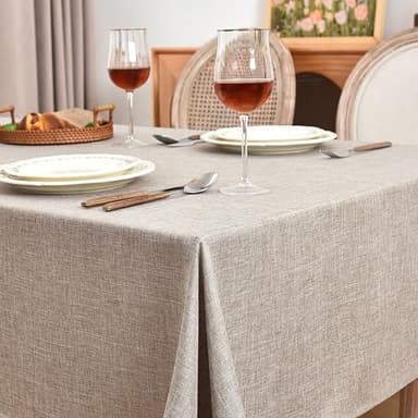 Fitable Faux Linen Tablecloths Rectangle 60 x 120 Inch - 2 Pack Neutral Table Clothes for 8 Foot Tables, Nature Faux Burlap Kitchen Table Covers for Dining, Party, Farmhouse, Banquet, Buffet - Image 2