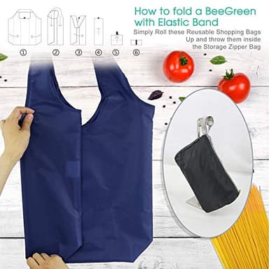 BeeGreen 12 Pack Bulk Reusable Grocery Bags Multicolor Durable Machine Washable Grocery Bags for Shopping X-Large 50LBS Heavy Duty Folding Reusable Bags Totes with Zipper Storage Bag - Image 3