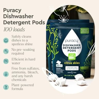 Puracy Dishwasher Pods, Natural Dishwasher Detergent, Citrus Skies Dish tabs - Enzyme-Powered, Spot & Residue Free - TikTok Trend Items, Must Haves from TikTok (Citrus Skies, 50 Count - 2 Pack) - Image 2