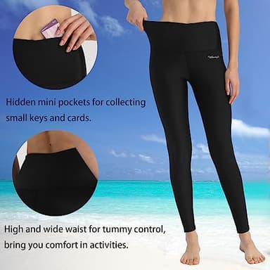 Ubestyle UPF 50+ High Waist Women's Swim Pants Swim Leggings Swimming Tights Rash Guard Pants Sun Protective Black (UBT3001BLACKM) - Image 2