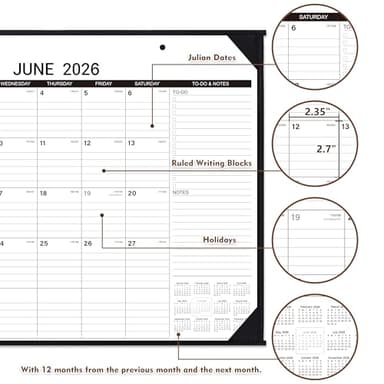 2025-2026 Desk Calendar - Large Desk Calendar, 17" x 22", July 2025 - December 2026, Calendar 2025-2026, Large Ruled Blocks, Holidays, 4 Non-woven Fabric Corner Protectors, 2 Hanging Holes - Image 4