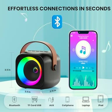 Mini Karaoke Machine, Portable Bluetooth Karaoke Speaker with 2 Wireless Microphones and Party Lights for Kids and Adults, Birthday Gifts for Girls Boys Family Home Party - Image 3