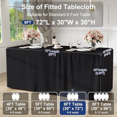 homing 2 Packs Rectangle Fitted Tablecloth, Washable Fabric Table Cloth for 6 Foot Tables, Water Resistant Table Cover for Party, Trade Show, Outdoor and Indoor (Black, 30" x 72") - Image 6