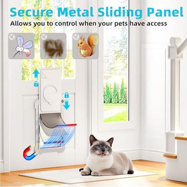 3-Flaps Steel Cat Door for Exterior Doors with Sliding Lock Panel, Extreme Weather Pet Door for Cats, Small Kitty Doggie Door, Insulated Dog Doors for Door, Telescoping Tunnel (Pets Up to 12 Lb) - Image 4