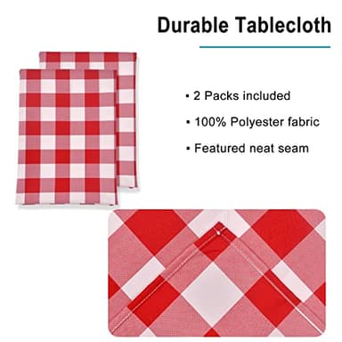 Hiasan Red and White Buffalo Plaid Tablecloth Waterproof, 2 Pack, 60 x 84 inch - Checkered Table Cloth Rectangle for Kitchen/Outdoor Picnic/Dining Room/Spring Party - Image 3